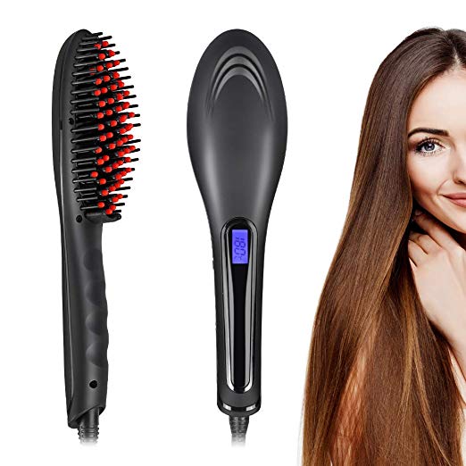 Hair Straightener Brush, LARMHOI Ceramic Hair Straightening with Anti Scald/Auto Shut Off/Digital Controls, Electrical Heated Irons Hair Straightening for Women Home Travel Curly Hair