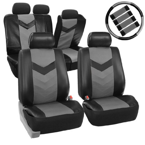 FH-PU021115 Synthetic Leather Auto Seat Covers w. Accessories Gray / Black
