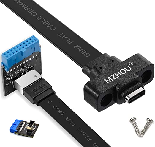 MZHOU USB 3.1 Type C Front Panel Header Extension Cable 57 cm, USB 3.1 Type E to USB 3.1 Type C Cable,Gen 2 10 Gbps Internal Adapter Cable,with Mount Screw (57cm)