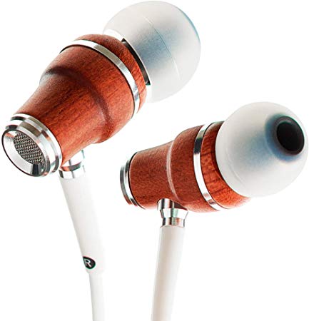 Symphonized NRG X Bubinga Wood Earbuds, Ergonomic Design in-Ear Noise-Isolating Headphones, Earphones with Angle-Fit Ear Tips, in-line Microphone and Volume Control, Stereo Earphones (White)