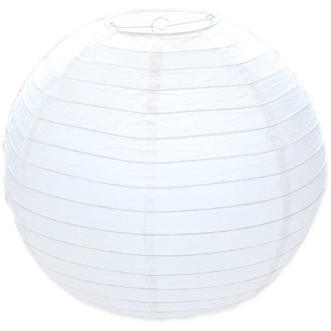 White Round Paper Bamboo Style Ribbed Lampshade 30cm / 12"