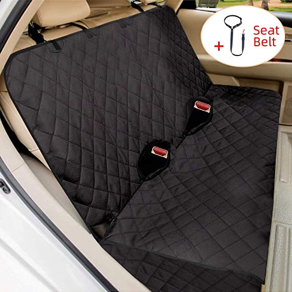 Popbark Dog Back Seat Cover Protector for SUV Trucks Cars - Guaranteed Waterproof, Heavy Duty, Chemical-Free Bench Seat Cover for Kids Pets, Compatible Backseat Protector, Black