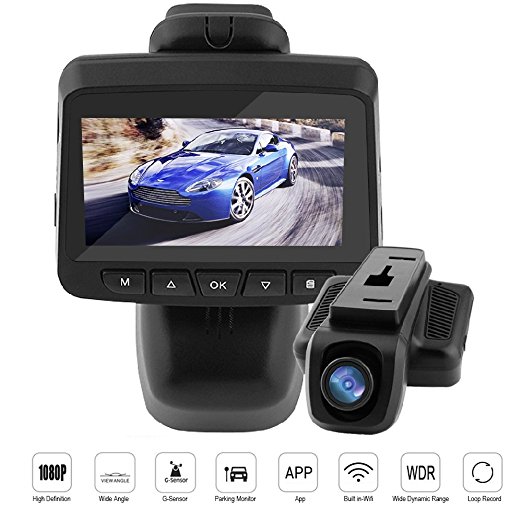Car Dash Cam Dash Camera Recorder FHD1080P Car DVR Built-In WiFi APP Support G-Sensor Loop Recording Parking Monitor WDR 2.45h LCD Screen 150 wide angle