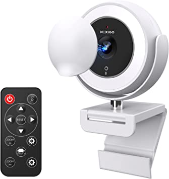 NexiGo N940E (Gen 3) 60FPS Zoomable 1080P Webcam with Remote Control, Magnetic Privacy Cover, Adjustable Brightness, Noise Reduction Mics, for Zoom Skype Teams, White