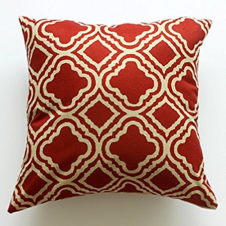 Lydealife （TM）18 X 18 Inch Cotton Linen Decorative Throw Pillow Cover Cushion Case, Argyle Pattern Red LD075
