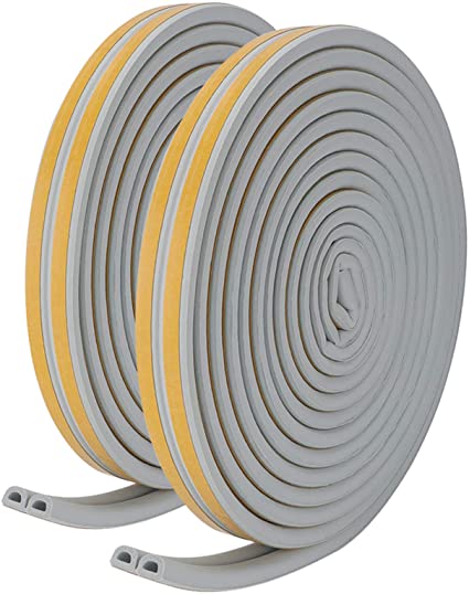 KIMILAR Weather Strip Door Foam 16M, Self Adhesive Weather Stripping Seal Tape, D-Type Weather Strip Anti Collision Anti-Mosquito Soundproof Dustproof Window Seal Strip (2 Rolls) Grey