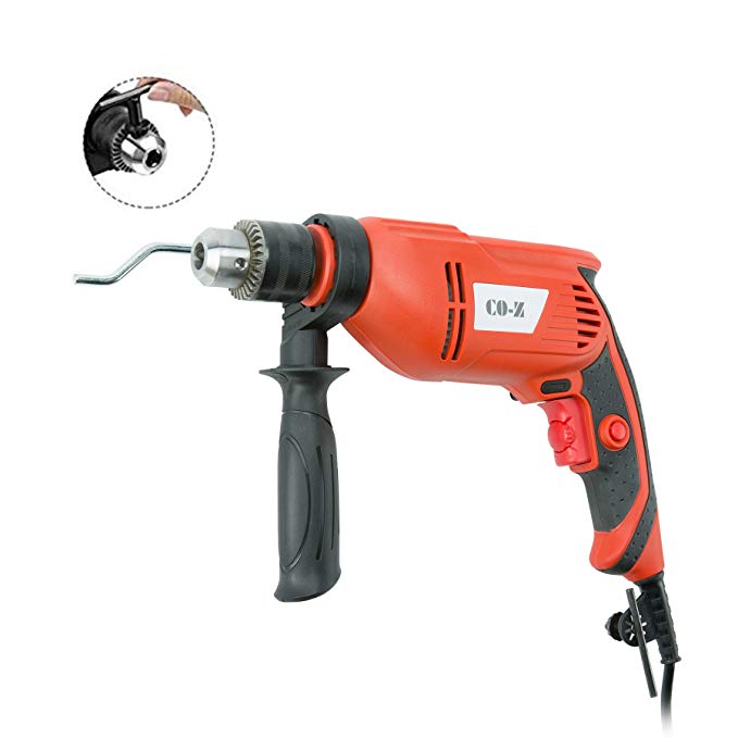 CO-Z Hammer Drill, 3000rpm Corded Dual Drill Switch Between Electric Drill and Impact Drill, 750W Powerful 1/2 3/8 Drill with Adjustable Speed for Drilling Wood, Steel, Masonry, Cement, Concrete