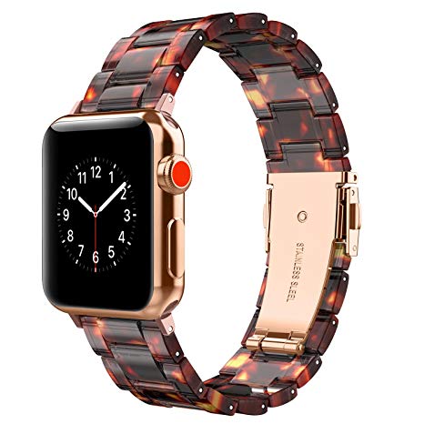 Wearlizer Compatible with Apple Watch Band 42mm 44mm Womens iWatch Lightweight Resin Wristband Replacement Bracelet Mens Cool Sport Strap with Metal Steel Clasp Series 4 3 2 1-Deep Rose Gold Tortoise