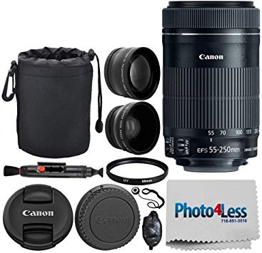 Canon EF-S 55-250mm F4-5.6 is STM Lens for Canon SLR Cameras   58mm 2X Professional Telephoto & High Definition 58mm Wide Angle Lens   UV Filter   6” Lens Pouch   Cleaning Pen – Full Accessory Bundle
