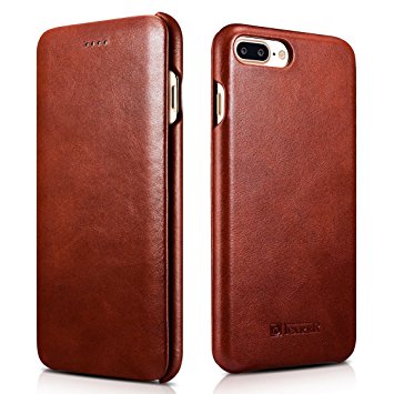 ICARER iPhone 7 Plus Case ,Series Folio Flip Corrected Leather Case[Vintage Classic Series] [Genuine Leather] for iPhone 7 Plus (2016) 5.5 inch (Retro Brown)