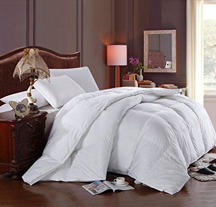 Soft, Light, Warm DOWN COMFORTER, 650 Fill Power, 100% Egyptian Cotton Cover/Shell, 300 Threadcount, Solid White, King