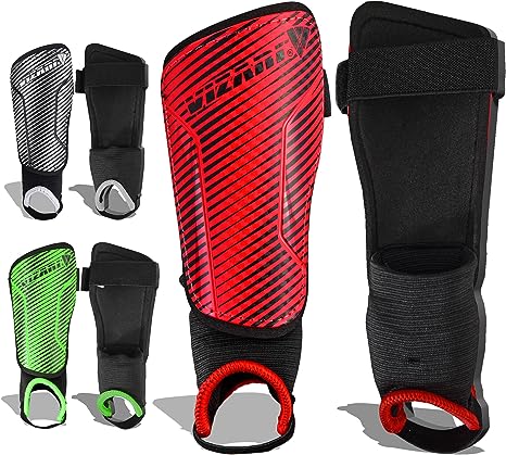 Vizari Matera Football Shin Pads - Breathable & Lightweight Kids Shin Pads - Superior Ankle Support - Football Shin Guards For Kids, Girls, Boys and Adults - Shin Pads Mens With Non-Slip Adjustable Straps