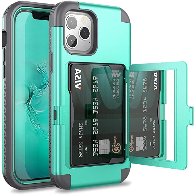 WeLoveCase for iPhone 12 Pro Max Wallet Case with Credit Card Holder & Hidden Mirror, Three Layer Shockproof Heavy Duty Protection Cover Protective Case for iPhone 12 Pro Max - 6.7inch Mint