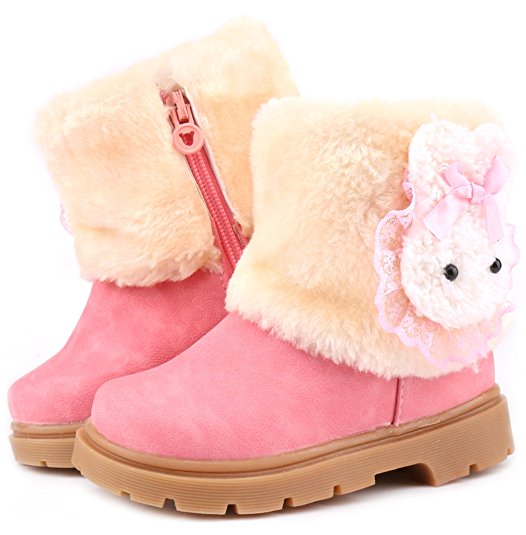 Femizee Baby Girls Infant Toddler Winter Fur Shoes Rabbit Warm Snow Boots 9-72 Months
