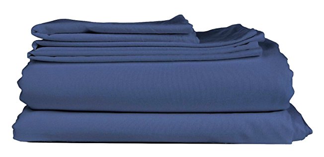 100% Egyptian Cotton 400 Thread Count PERCALE WEAVE 4 Piece Sheet Sets (1 Flat Sheet, 1 Fitted Sheet and 2 Pillow Cases) Queen, Royal Egyptian Blue