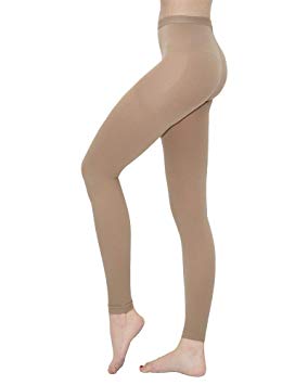 Terramed Advanced Graduated Compression Leggings Women - 20-30 mmHg Footless Microfiber Leggings Tights (Beige, Large)