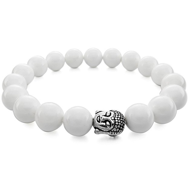 INBLUE Women,Men's 12mm Energy Bracelet Link Wrist Energy Stone Simulated Buddha Mala Bead