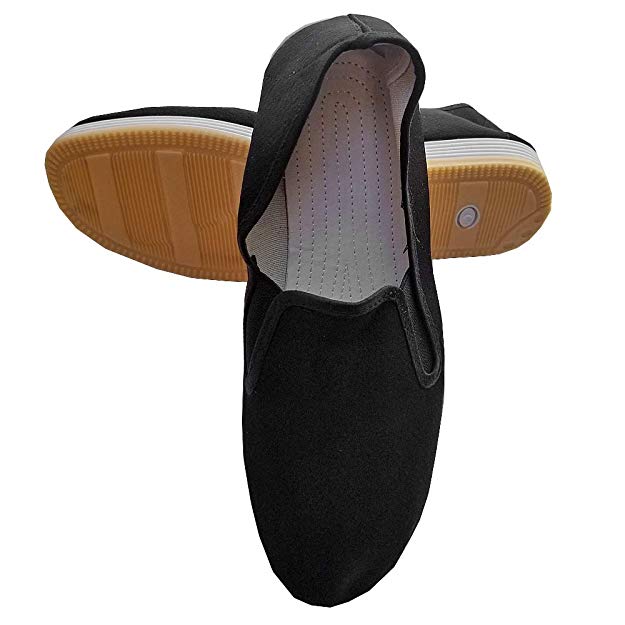 Ace Martial Arts Supply Kung Fu Closed Toe Slip On Shoes -Cotton Sole, Brown Rubber Sole and Yellow Bubble Gum Sole