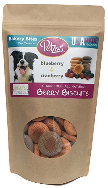 100% All Natural Gourmet Grain Free Dog Treats | Hypoallergenic | Gluten Free Dog Treats | Hand-Crafted by the Batch | 2 Flavors - Cranberry & Blueberry Dog Biscuits | USA Made Dog Treats by: Petzos