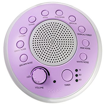 SONEic - Sleep, Relax and Focus Sound Machine. 10 Soothing White Noise and Natural Sound Tracks, with Timer Option. Crystal Clear Quality Sound Speaker & Headphone Jack. USB or Battery Powered -Purple