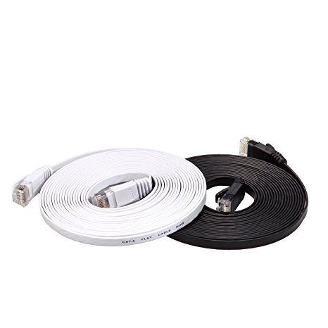 Cat6 Ethernet Cable Flat 15ft (Black and White )(At a Cat5e Price but Higher Bandwidth) Internet Network Cable - Cat 6 Ethernet Patch Cable Short - Computer Cable With Snagless RJ45 Connectors