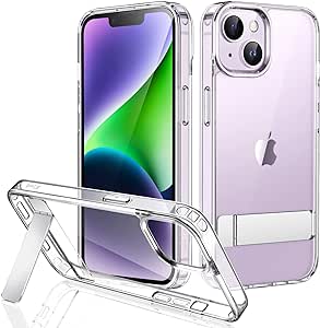 JETech Kickstand Case for iPhone 14 6.1-Inch, Support Wireless Charging, Slim Shockproof Bumper Phone Cover, 3-Way Metal Stand (Clear)