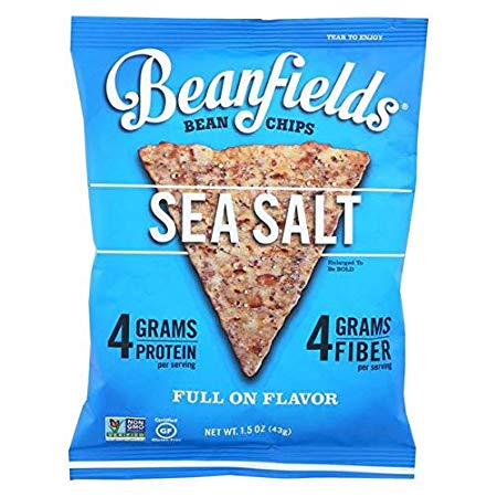 Beanfields Bean Chips, High Protein and Fiber, Gluten Free, Vegan Snack, Sea Salt (Sea Salt, 1.5 Ounce (Pack of 4))