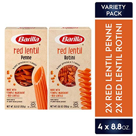 Barilla Red Lentil Pasta Variety Pack, Gluten Free Pasta, Rotini & Penne, 8.8 Ounce (Pack of 4)