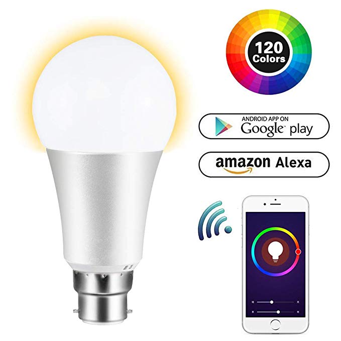 FAGORY WiFi Smart Color Changing Bulb B22 7.5W Energy Saving, RGBW LED Ambiance Wireless Lighting, Memory Function with Timing, Works with Alexa, Google Home, Dimmable Lamp, Adjustable