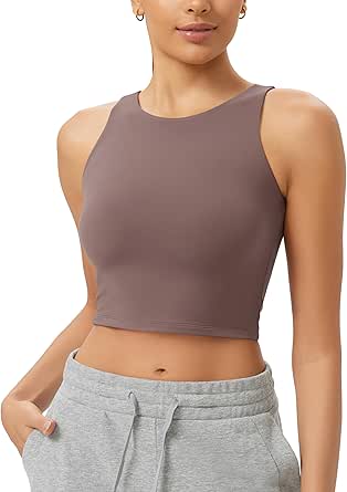 ODODOS Cloud Feeling High Neck Crop Tank for Women Double Layer Sleeveless Casual Yoga Cropped Tops