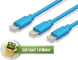 BudgetampGood 3 Pack 6 Ft Lightning to USB Data Transfer Charging and Syncing Cable for iPhone 6s Plus6s66 plus55s iPad Air and Mini iPod Touch 5thCompatible with IOS 9Blue