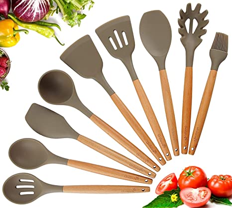Kitchen Utensil Set Silicone Cooking Utensils,9 Pieces Cooking Tool BPA Free Non Toxic Silicone Turner Tongs Spatula Spoon Kitchen Gadgets Utensil Set for Nonstick Cookware,Best Kitchen Tools Gift