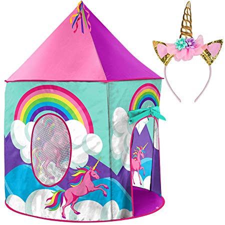 USA Toyz Kids Play Tent - “Misty Mountain” Unicorn Tent for Kids w/ Kids Tent Tote and Bonus Unicorn Headband for Kids Playhouse Tent Toddler Toys Fun