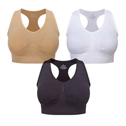 Lemef 3-Pack Seamless Sports Bra Wirefree Yoga Bra with Removable Pads for Women