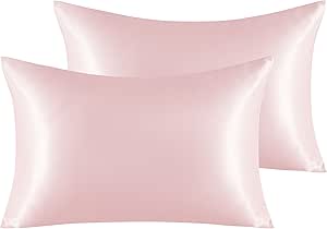 NTBAY 2 Pack Satin Queen Pillowcases for Hair and Skin, Luxurious and Silky Pillow Cases with Envelope Closure, 20x30 Inches, Light Pink