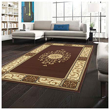 Superior Elegant Medallion Collection 4' x 6' Area Rug, Attractive Rug with Jute Backing, Durable and Beautiful Woven Structure, Floral Medallion Rug with Broad Border - Toffee