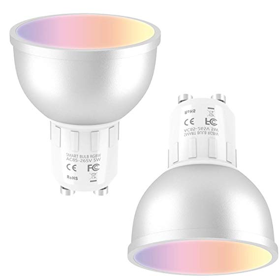 EXTSUD GU10 WiFi Smart Bulb, Works with Alexa, Google Home and IFTTT, LED Bulb, Frosted, 5.0 W (40 W) - Warm White to Day Light Adjustable, 2700~6500K  RGB, [Pack of 2] [2-Years Replacement Warranty]