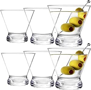 Youngever 6 Pack Plastic Martini Glasses, 10 Ounce Shatterproof Martini Cups, Stemless Martini Glasses
