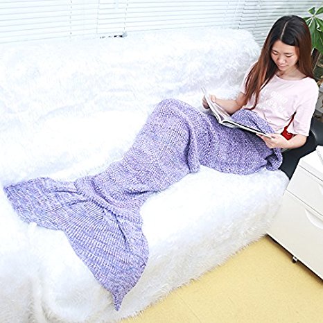 Xiujanet Handmade Knitted Mermaid Tail Blanket,Super Soft and Fashion Sleeping Bags for Adult (purple)