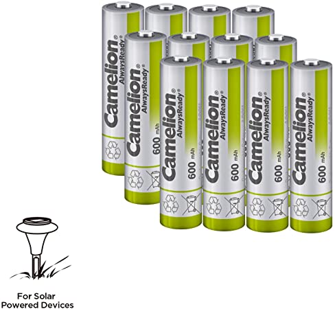 Camelion AAA NH Solar Rechargeable Batteries 600mAh (12 Counts) for Solar Powered Devices, Solar Lawn Light, Solar Light, Solar lamp, Lawn Light, Free Battery Storage Box