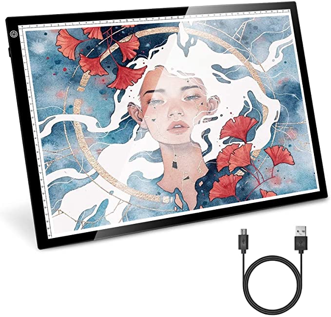 A3 Light Box Kenting LED Artcraft Tracing Light Pad USB Power Cable Dimmable Brightness Tatoo Pad Copy Board Aniamtion Sketching Designing Stencilling X-ray Viewing Diamond Painting