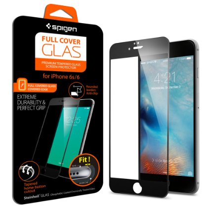 iPhone 6s Screen Protector, Spigen® [3D Touch Compatible- Full Coverage Tempered Glass] iPhone 6 / 6s Premium Oil Resistant Coated Glass Screen Protector - Black (SGP11589)