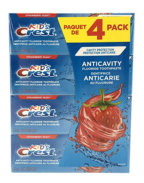 Kid's Crest Anticavity Toothpaste | 4 Pack | Strawberry Rush Flavour | Flouride | Cavity protection