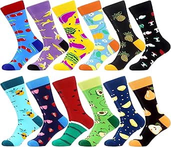 WeciBor Men's 12 Pairs Dress Cool Colorful Novelty Funny Casual Combed Cotton Crew Socks