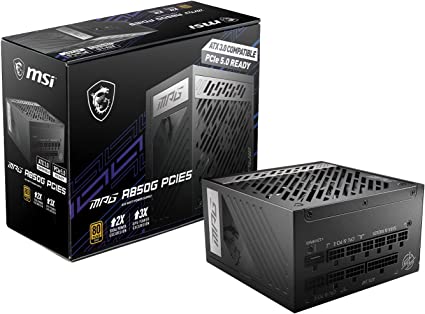 MSI MPG A850G PCIE 5.0, 80+ Gold Full Modular Gaming PSU, 12VHPWR Cable, 4080 4070 ATX 3.0 Compatible, 850W Power Supply - 100% Japanese 105°C Capacitors - Compact Size - ATX PSU