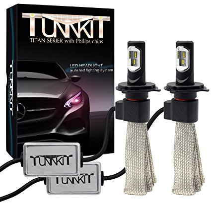 TUNNKIT LED Headlight H4/9003, Conversion Kit- Philips Chips-Hi/Lo 80W 7400LM 6000K Pure White- Titan Series LED Headlights for DRL/Fog Light/ High Beam/ Low Beam Upgrade