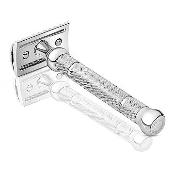 Pink Woolf Double Edge Safety Razor for Men - OC70 | Premium Chrome Finish | Fits all Double Edge Safety Blades | Anti Slip Grip for Wet Shaving | Eliminates Nicks & Cuts | OPEN COMB | CHROME