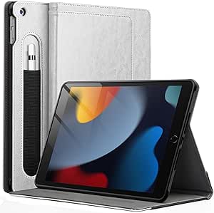 JETech Case for iPad 10.2-Inch, 9th/8th/7th Generation (2021/2020/2019) with Pencil Holder, Multi-Angle Stand Soft TPU Protective Cover Auto Wake/Sleep (Silver)