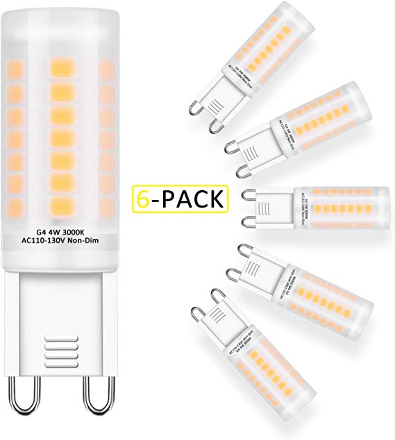 G9 LED Bulbs - 40W Halogen Equivalent, Warm White 3000K Milky Cover, AC 120V CRI 83 4W, G9 Bi Pin Base, Non-Dimmable for Ceiling Fans, Chandeliers,Pendants Wall Sconces 6-Pack