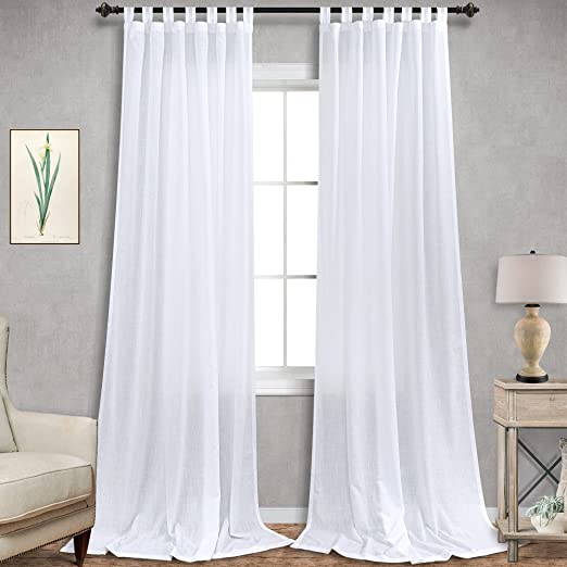 Pure White Curtains 96 Inches Long for Living Room 2 Panels Set Tab Top Drape Semi Sheer Casual Opaque Floor Length Light Filtering Curtain for Dining Room Sliding Door Beach Farmhouse Home Decor 8 FT